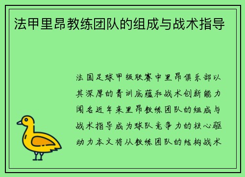 法甲里昂教练团队的组成与战术指导